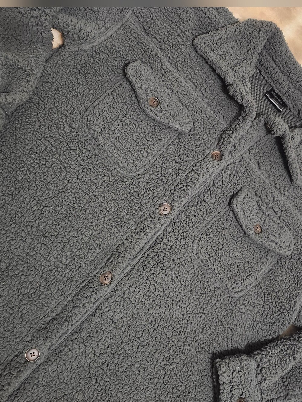 32° Degrees HEAT Shacket Dark Gray Sherpa Fleece Button Up Shirt Jacket